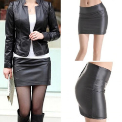 Women Sexy Bodycon Mini Skirt Faux Leather Zip High Wasit Mini Short Skirt S-3XL SHM4