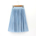 Women Silk Feeling Casual Skirt Summer Knee-length Pleated Skirts Saias Midi Faldas Retro Women Midi Skirt