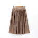 Women Silk Feeling Casual Skirt Summer Knee-length Pleated Skirts Saias Midi Faldas Retro Women Midi Skirt