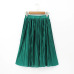 Women Silk Feeling Casual Skirt Summer Knee-length Pleated Skirts Saias Midi Faldas Retro Women Midi Skirt