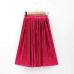 Women Silk Feeling Casual Skirt Summer Knee-length Pleated Skirts Saias Midi Faldas Retro Women Midi Skirt