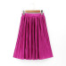 Women Silk Feeling Casual Skirt Summer Knee-length Pleated Skirts Saias Midi Faldas Retro Women Midi Skirt