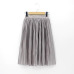 Women Silk Feeling Casual Skirt Summer Knee-length Pleated Skirts Saias Midi Faldas Retro Women Midi Skirt