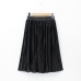 Women Silk Feeling Casual Skirt Summer Knee-length Pleated Skirts Saias Midi Faldas Retro Women Midi Skirt