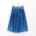 Women Silk Feeling Casual Skirt Summer Knee-length Pleated Skirts Saias Midi Faldas Retro Women Midi Skirt