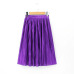 Women Silk Feeling Casual Skirt Summer Knee-length Pleated Skirts Saias Midi Faldas Retro Women Midi Skirt