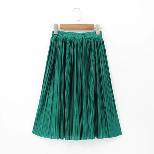 Women Silk Feeling Casual Skirt Summer Knee-length Pleated Skirts Saias Midi Faldas Retro Women Midi Skirt