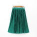 Women Silk Feeling Casual Skirt Summer Knee-length Pleated Skirts Saias Midi Faldas Retro Women Midi Skirt