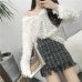 Women Woolen Mini Skirt Plus Size Autumn Winter Vintage Straight Plaid Tassel Skater Skirt Femininas Faldas Mujer