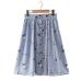 Women sweet birds print mid-calf striped skirts open stitch buttons design summer casual streetwear skirts BSQ476