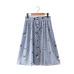 Women sweet birds print mid-calf striped skirts open stitch buttons design summer casual streetwear skirts BSQ476