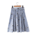 Women sweet birds print mid-calf striped skirts open stitch buttons design summer casual streetwear skirts BSQ476