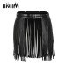 Womens Adult Adjustable Faux Leather Waistband Fringe Tassel Skirt Belt Nightclub Costume Cosplay Parties Skirts for Halloween