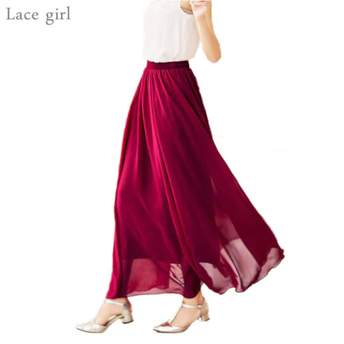 Women's Elegant High Waist Chiffon Skirt Elastic Waist Casual Long Maxi Skirts Saias 80/90/100cm 22 Color 2018 Summer Autumn New