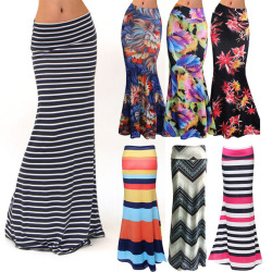 Women's Fashion Plus Size Floor-length Maxi Skirt with Stretch Floral Bodycon Beach Skirt Striped Casual Long Skirt Jupe Falda