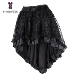 Women's Lace Steampunk Gothic Vintage Satin High Low Corset Skirt With Zipper Black/Brown 937#