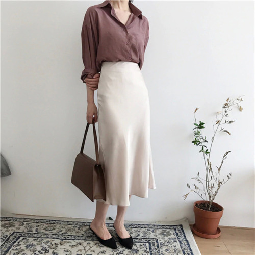 summer elegant high waist women long skirt solid A-line faldas mujer female solid slim jupe femme saia longa