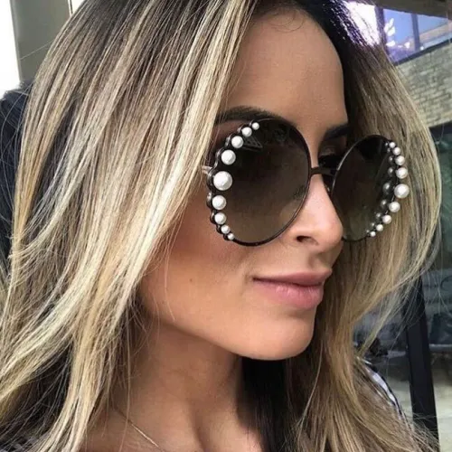 COOLSIR Brand Sunglasses Women Luxury Pearl Sunglasses Vintage Round Sun Glasses Shades for Women Gold Metal Oculos UV400
