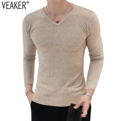 2018 Autumn New Men's Sexy V-Neck  Sweaters Pullover Male Solid Color Slim Fit Black Gray Sweater Tops Knitted Pullovers S-2XL