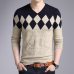 2018 Cashmere Wool Sweater Men Autumn Winter Slim Fit Pullovers Men Argyle Pattern V-Neck Pull Homme Christmas Sweaters