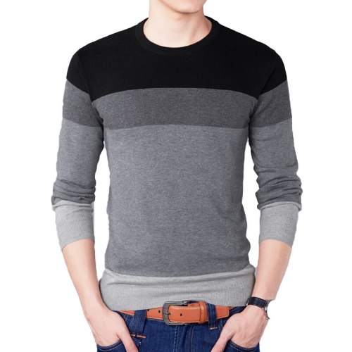 2019 Autumn Fashion Brand Casual Sweater O-Neck Striped Slim Fit Mens Sweaters Pullovers Men Pull Homme Contrast Color Knitwear