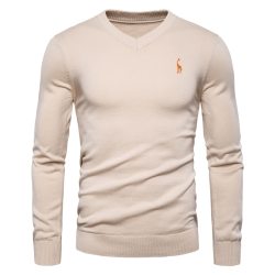 2019 Autumn Winter Brand Quality 100% Cotton Mens Sweaters V Neck Pullovers Men Solid Embroidery Sweater Men