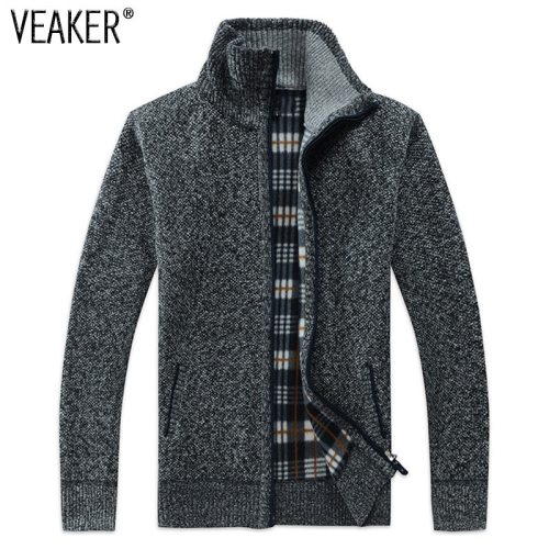 2019 Autumn Winter Men's SweaterCoat Faux Fur Wool Sweater Jackets Men Zipper Knitted Thick Coat Casual Knitwear M-3XL