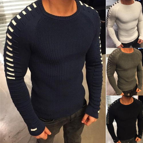 2019 new Men's Slim Casual Sweater Personality fashion Woven stitching pullover Thick sweater male Brand clothes