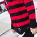 Black Red Striped Hole Knit Sweaters Autumn Winter Sweater Fashion Long Paragraph Oversized Jumpers Men Women All-match Clothing