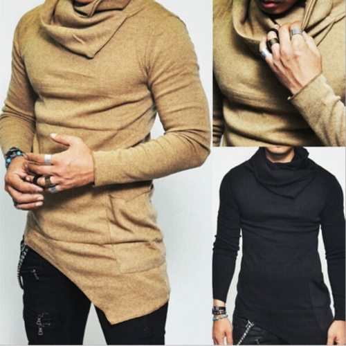 COCEDDB Men's High-necked Sweaters Irregular Design Top Male Sweater Solid Color Mens Casual Sweater Pullover Sweaters For Mens