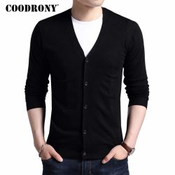 COODRONY Cardigan Men 2019 Autumn Winter Soft Warm Cashmere Wool Sweater Men Pure Color Classic Casual V-Neck Cardigans Top 7402