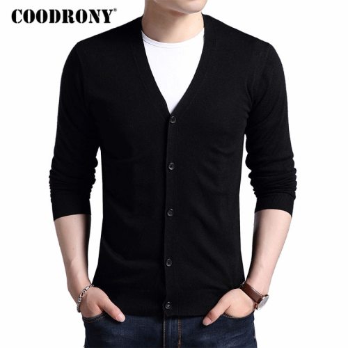 COODRONY Cardigan Men 2019 Autumn Winter Soft Warm Cashmere Wool Sweater Men Pure Color Classic Casual V-Neck Cardigans Top 7402