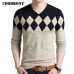 COODRONY Cashmere Wool Sweater Men 2019 Autumn Winter Slim Fit Pullovers Men Argyle Pattern V-Neck Pull Homme Christmas Sweaters