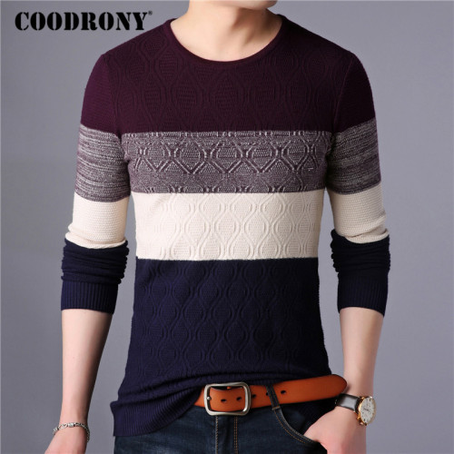 COODRONY Sweater Men Streetwear Fashion Striped Knitwear Autumn Winter Cotton Wool Pullover Men Slim Fit O-Neck Pull Homme 91028