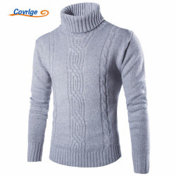 Covrlge 2019 Male Sweater Pullover Slim Warm Solid High Lapel Jacquard Hedging British Men's Clothing Mens Turtleneck MZM030