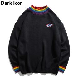 DARK ICON Rainbow Collar Pullover Men's Sweater 2019 Winter Loose Style Sweater for Men High Street Sweaters Black White