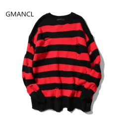 GMANCL Two colors Mens Ripped Holes Sweater autumn new Vintage oversized high quality Loose Cotton Casual men Pullovers sweater