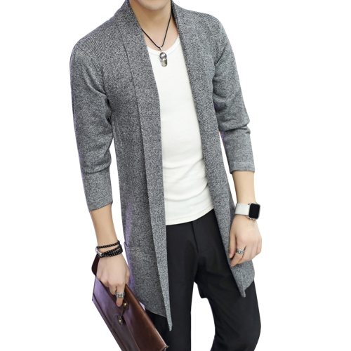 Hot Casual Md-Long Long Sleeve Knitted Cardigan Men's Solid Color Coat Slim Fit Outwear Drop Shipping