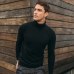 KUEGOU 2019 Autumn Plain Black Turtleneck Sweater Men Pullover Casual Jumper For Male Brand Knitted Korean Style Clothes 89002