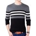 Korea Style Mens Sweaters Pullovers Long Sleeve Knitted Sweater Men Casual Slim Pull Homme Striped 100% Cotton Knitwear 4XL