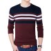 Korea Style Mens Sweaters Pullovers Long Sleeve Knitted Sweater Men Casual Slim Pull Homme Striped 100% Cotton Knitwear 4XL