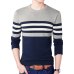 Korea Style Mens Sweaters Pullovers Long Sleeve Knitted Sweater Men Casual Slim Pull Homme Striped 100% Cotton Knitwear 4XL