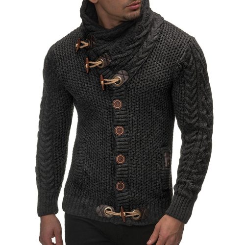 Laamei 2018 Sweater Cardigan Men Brand Casual Slim  Male Sweaters Men Horns Buckle Thick Hedging Turtleneck Men'S Sweater New