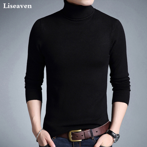 Liseaven Winter Warm Sweater Men Turtleneck Brand Mens Sweaters Slim Fit Pullover Men Knitwear Double collar Pullovers