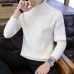 Loldeal Winter Thick Warm Sweater Men Turtleneck Irregular Stripe Sweaters Slim Fit Pullover Sueter Hombre Knitwear Pull White