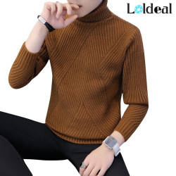 Loldeal Winter Thick Warm Sweater Men Turtleneck Irregular Stripe Sweaters Slim Fit Pullover Sueter Hombre Knitwear Pull White