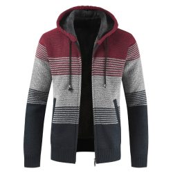 Oufisun Sweater Coat Men 2019 Winter Thick Warm Hooded Cardigan Jumpers  Men Striped Cashmere Wool Liner Zipper Fleece Coats Men