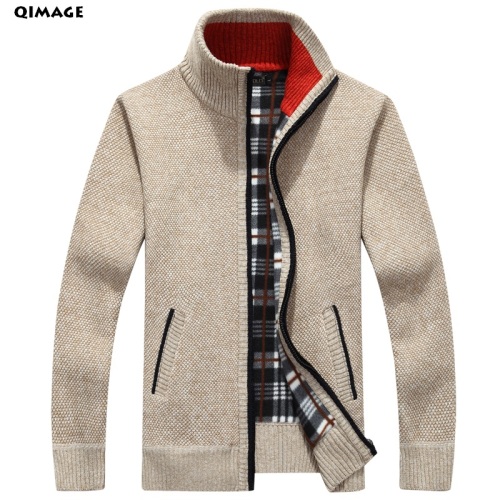 QIMAGE 2017 Men's Sweaters Autumn Winter Warm Cashmere Wool Zipper Pullover Sweaters Man Casual Knitwear Plus Size M-XXXL