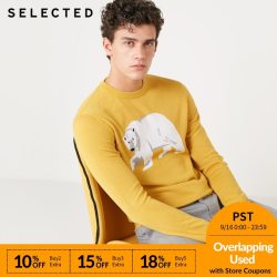 SELECTED Men's Wool-blend Animal Pattern Round Neckline Long-sleeved Knitted Sweater S|418424509