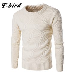 T-bird Sweater Men Woolen Knitwear Men O neck Long Sleeve Slim Warm Sweaters Grometric Pull Homme  Beige  Pulllvers Knitwear